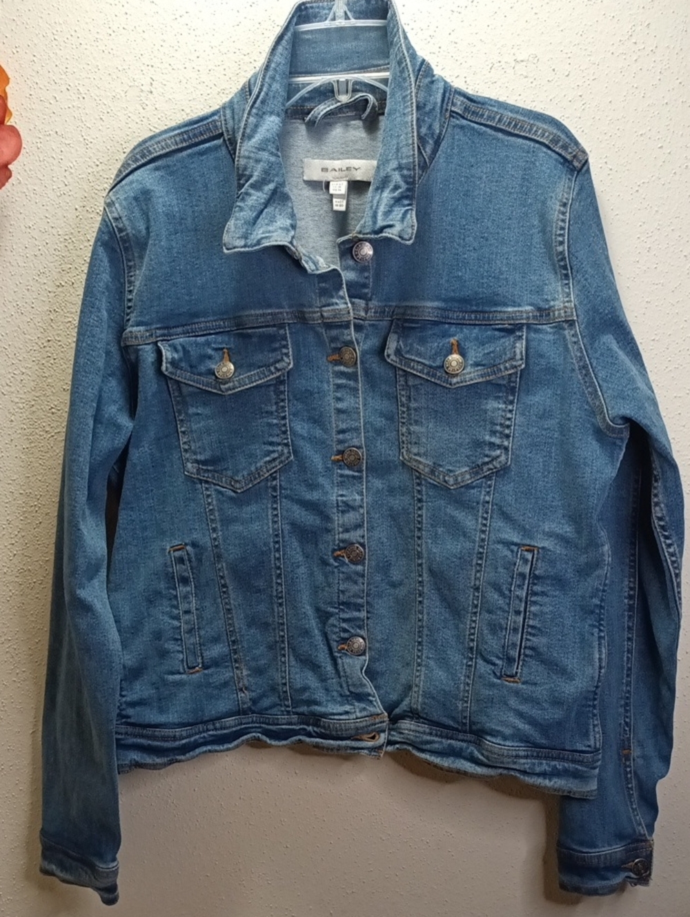 Bailey blue jean jacket 4 pockets size 14 PTP 20 gently Loved